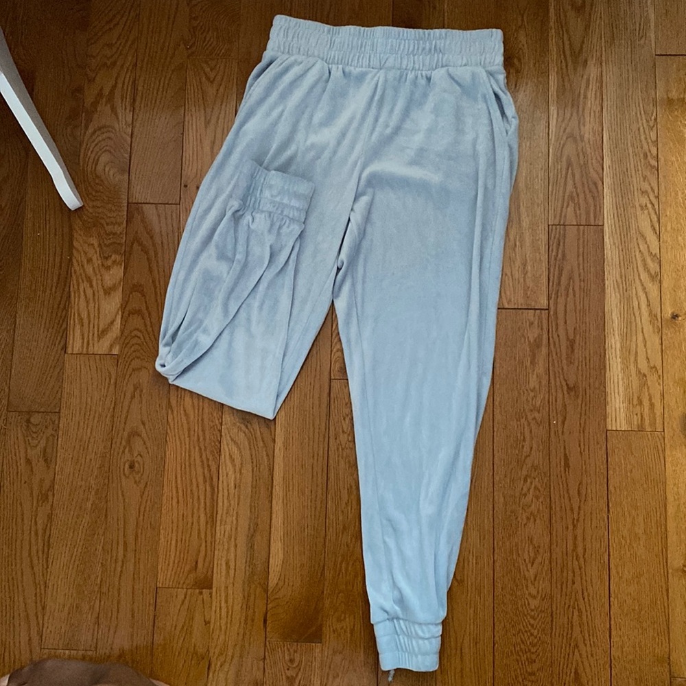 Long velvety light blue sweatpants